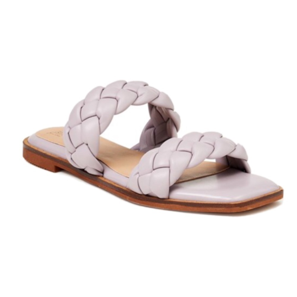 Time and Tru Womens Lavender Braided Two Band Slip-on Sandals